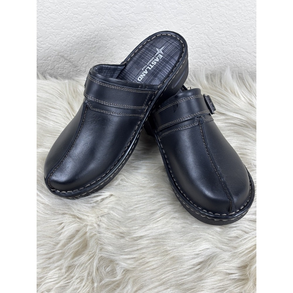Eastland Mae Black Leather‎ Clogs Comfort Slip On Casual NEW Womens 9.5